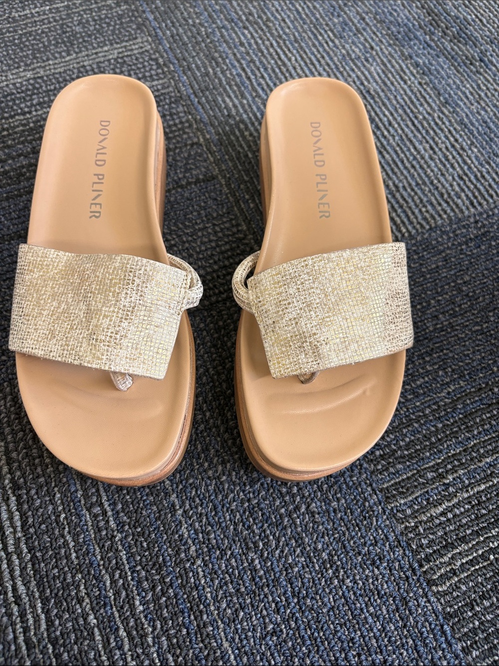 Donald J. Pliner Metallic Gold Wide-strap Slide Sandals